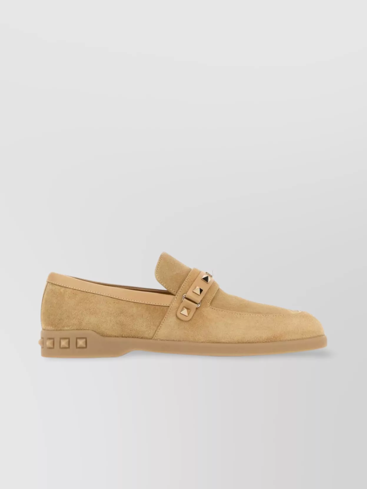 VALENTINO GARAVANI SQUARE TOE SUEDE LOAFERS WITH BUCKLE AND STUDDED SOLE