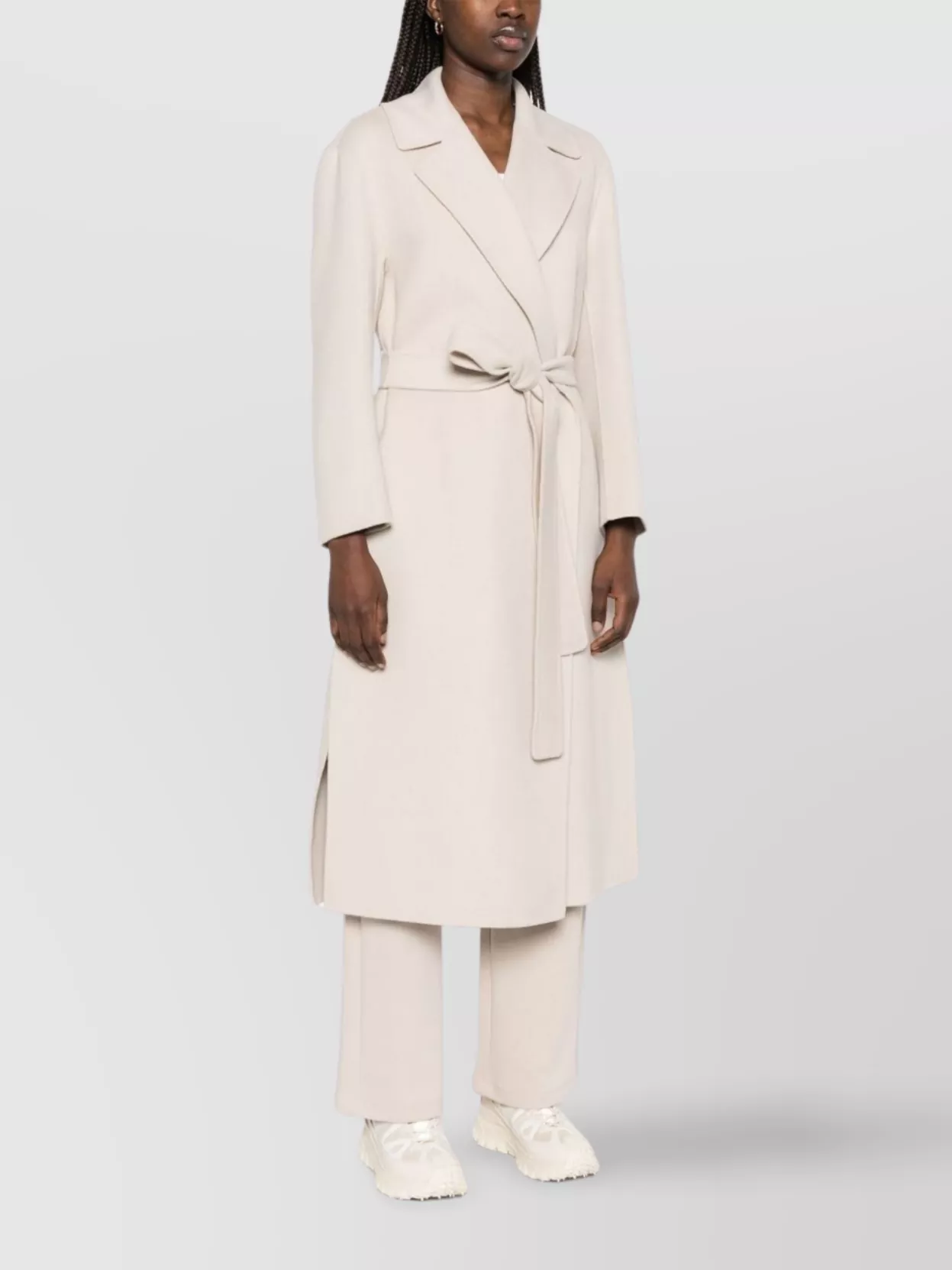 S Max Mara Long Wool Coat Belted Waist