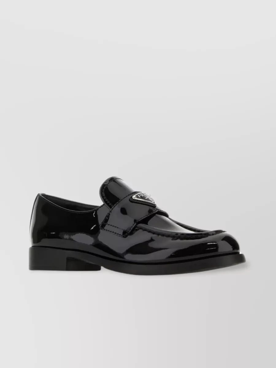 Shop Prada Signature Triangle Patent Leather Loafers In Black