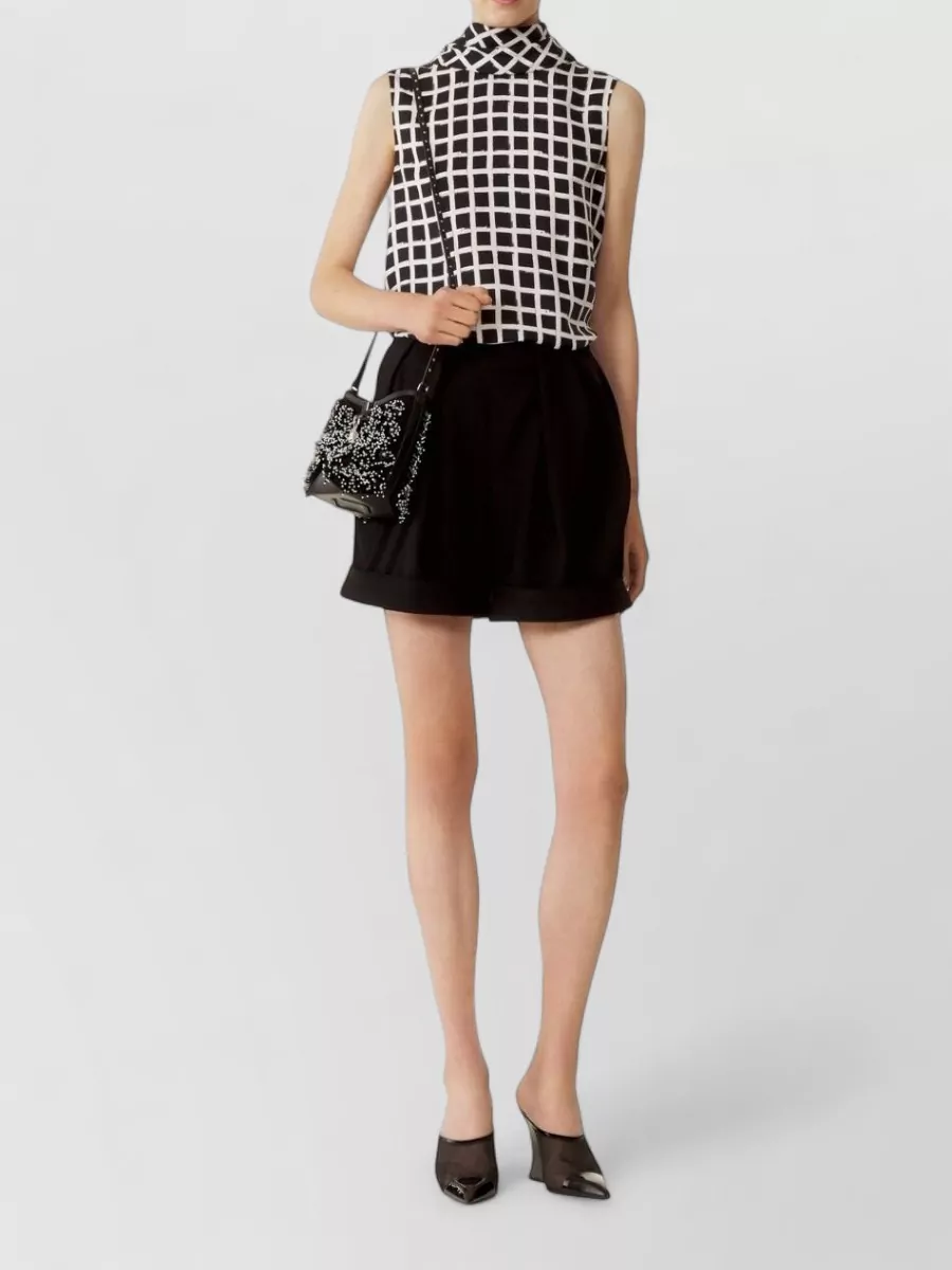 Lanvin silk checked sleeveless knotted blouse