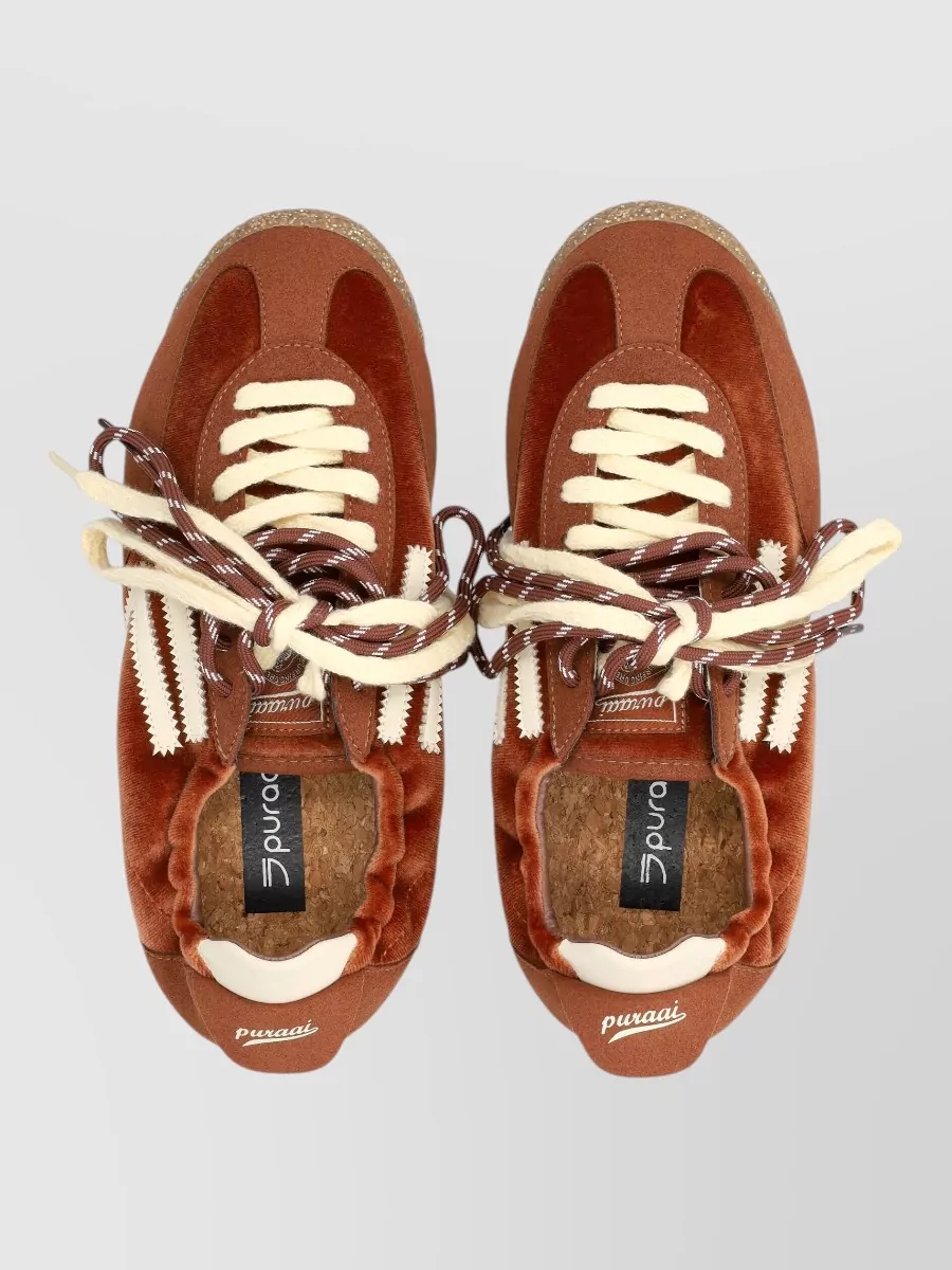 Puraai Velvet And Suede Lace-Up Sneakers