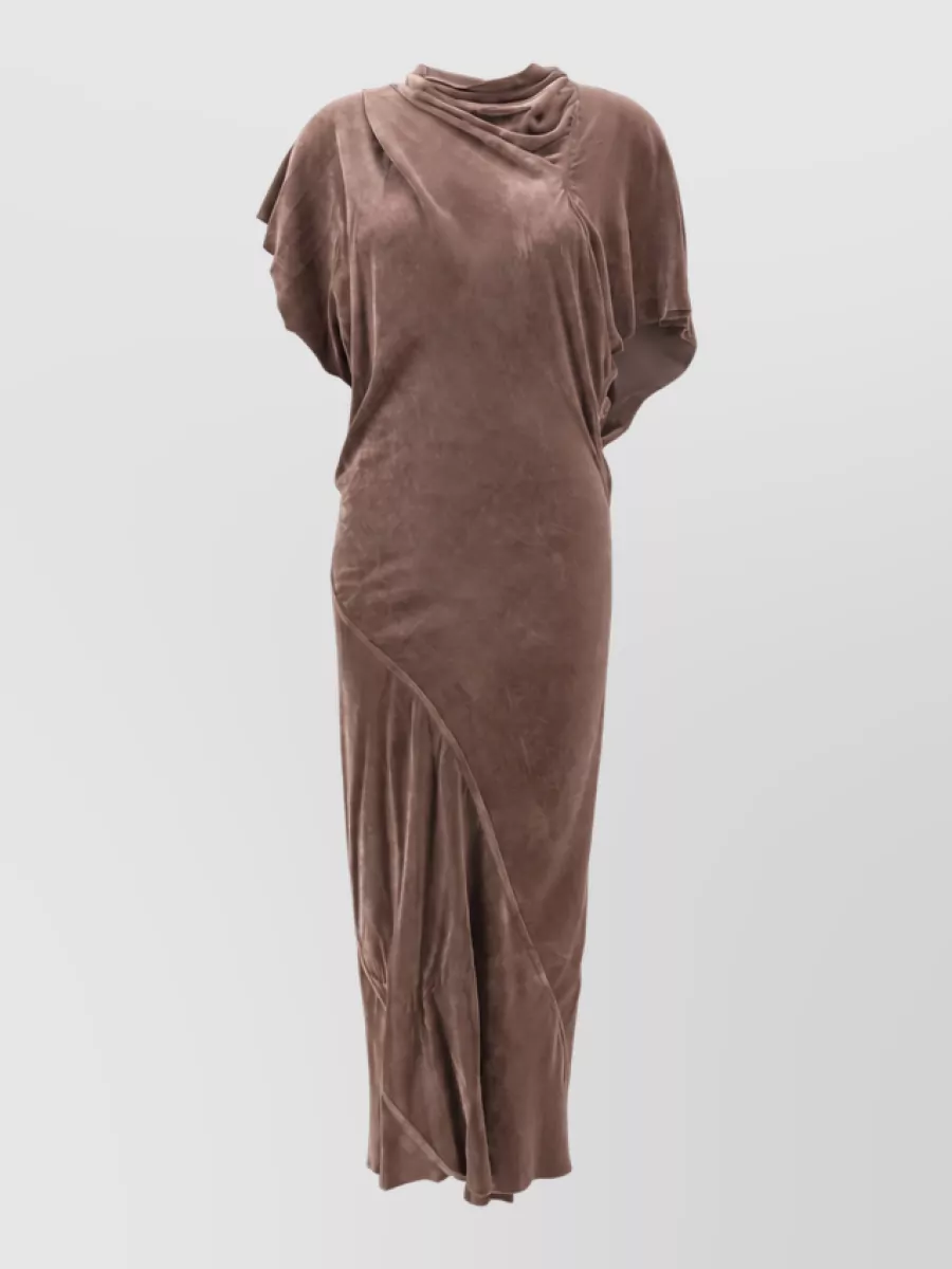 Rick Owens silk-blend draped cowl-neck short-sleeve asymmetric maxi dress