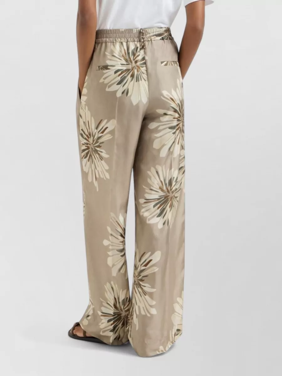 Brunello Cucinelli Silk Printed Wide-Leg Trousers