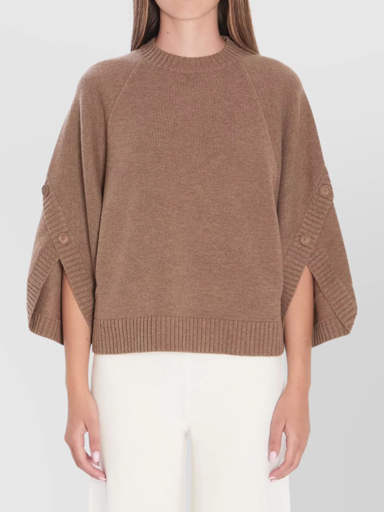 Max Mara Knitwear With Button Detail And Raglan Sleeves In Brown