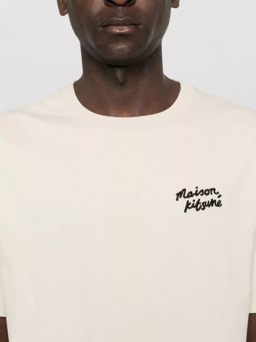 Maison Kitsuné Script Logo Cotton Round Neck T Shirt