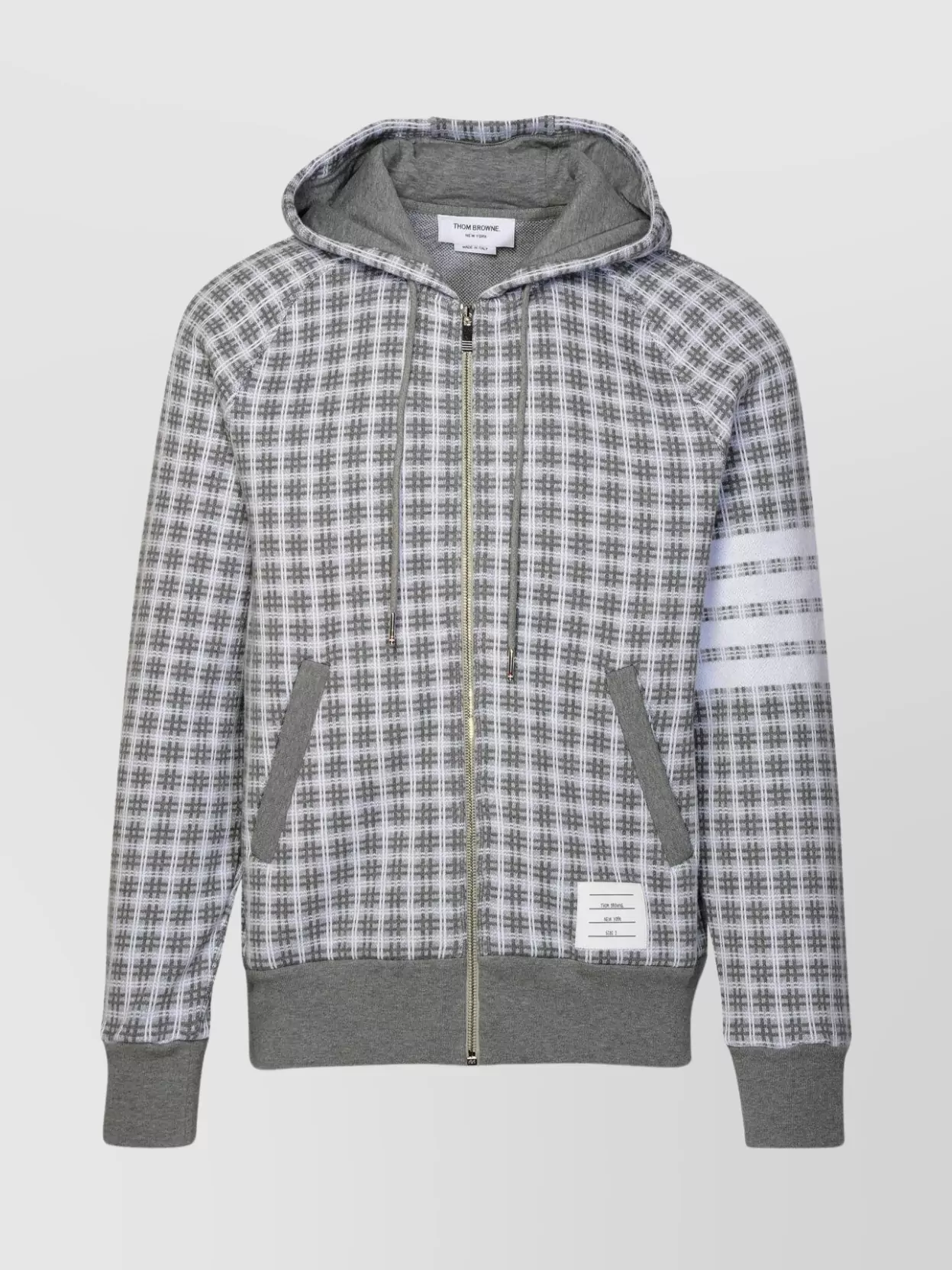 Shop Thom Browne Checkered Cotton Sweatshirt Hood