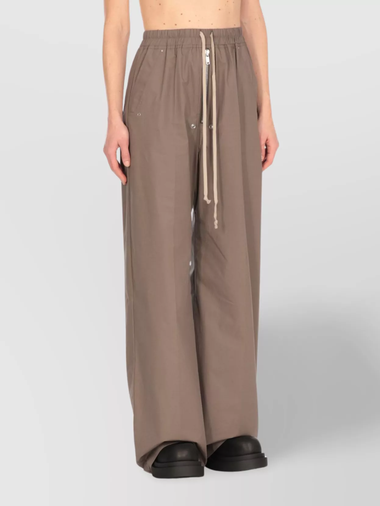 Rick Owens Wide Leg Cotton Pants With Eyelet Accents