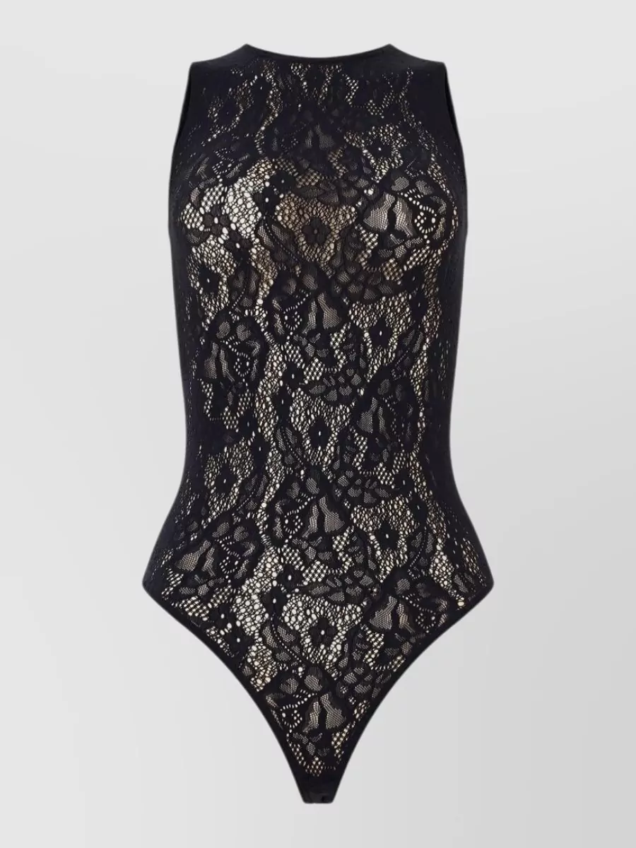 Wolford mesh floral lace sleeveless thong bodysuit