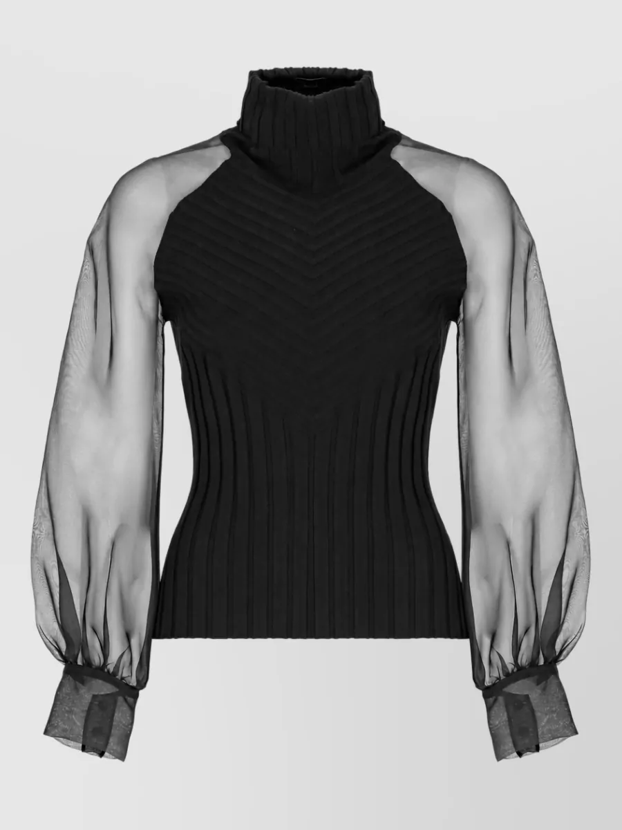 D.exterior ribbed high-neck long-sleeve top