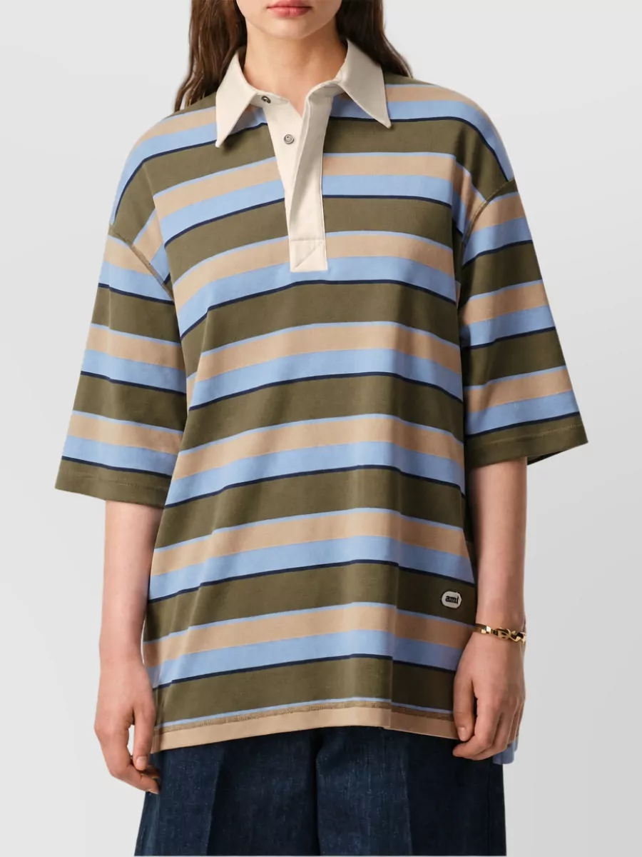 Ami Paris Striped Polo Shirt