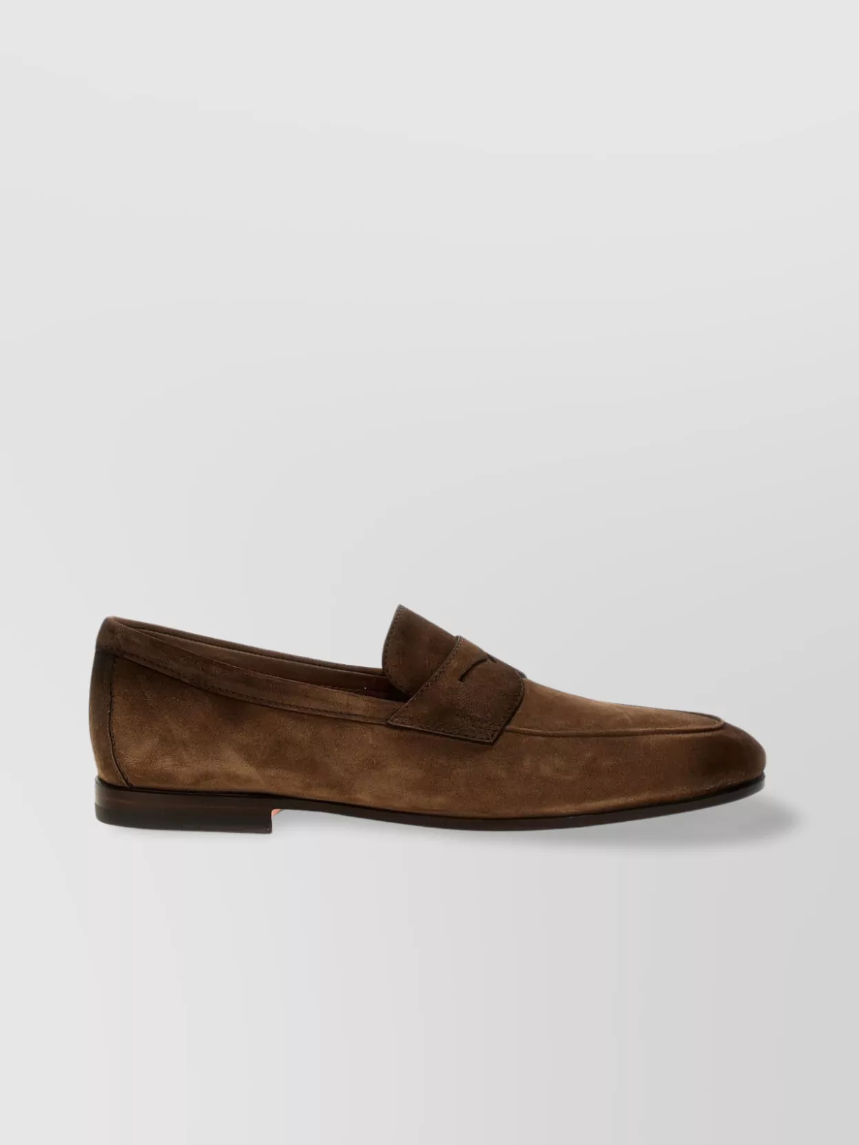 Santoni Almond Toe Suede Penny Strap Loafers