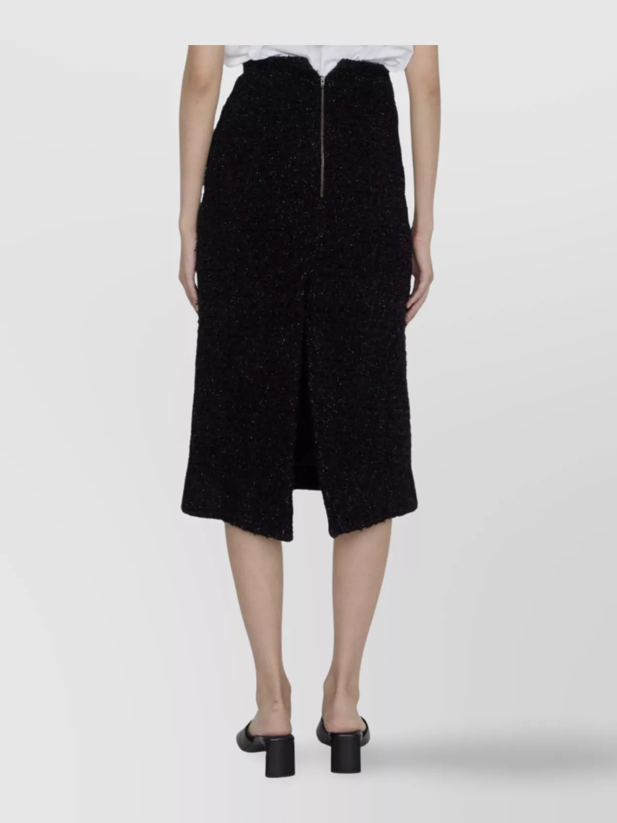 Balenciaga Cotton Blend Tweed Midi Skirt In Black