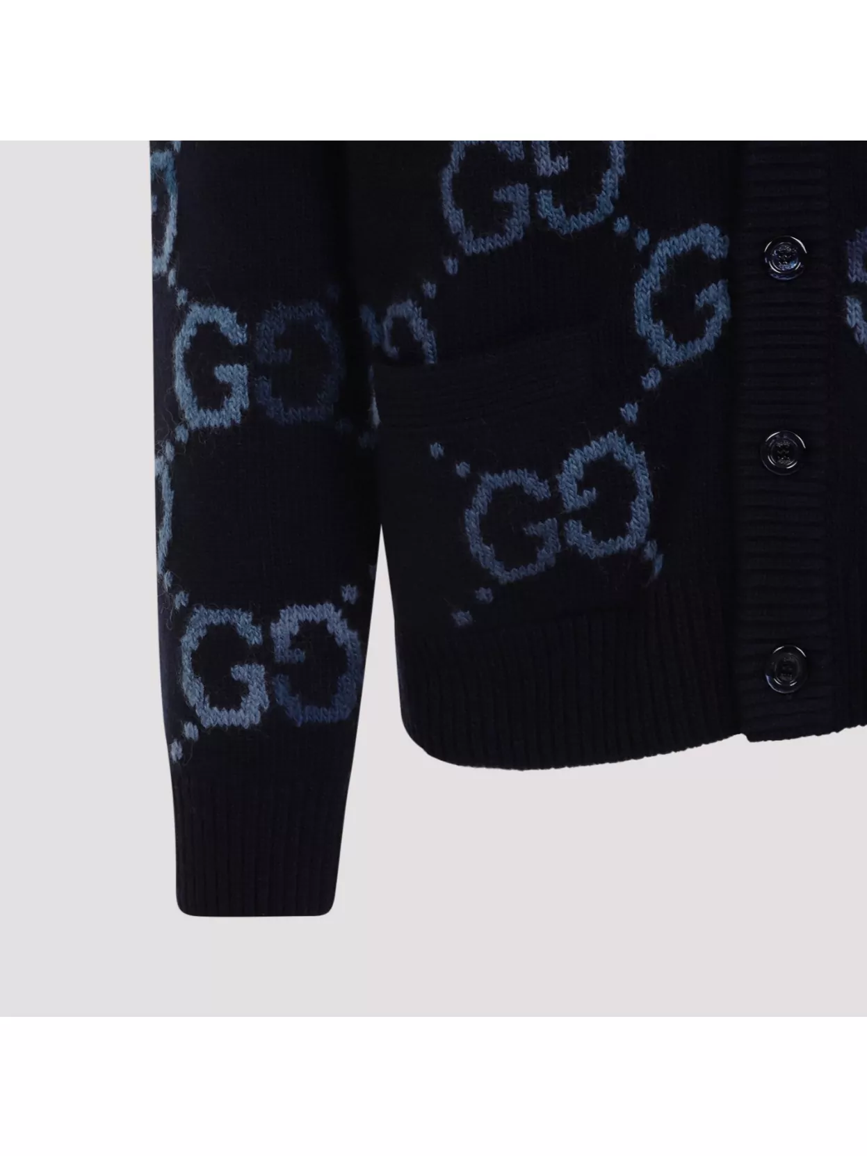 Gucci Mens Monogram-print V-neck Relaxed-fit Wool-blend Cardigan Navy Mc Xl In Black