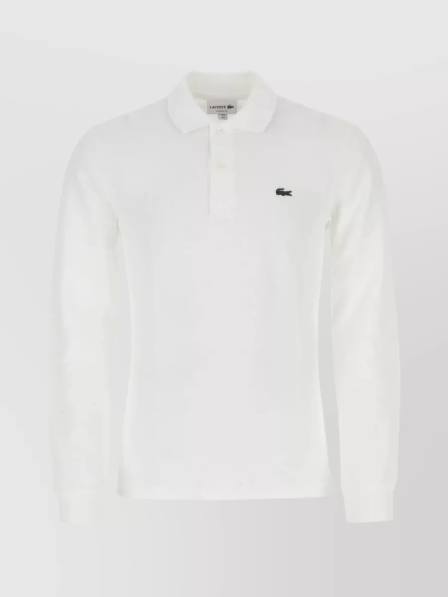 Shop Lacoste Cotton Ribbed Collar Polo With Elastic Cuffs In White
