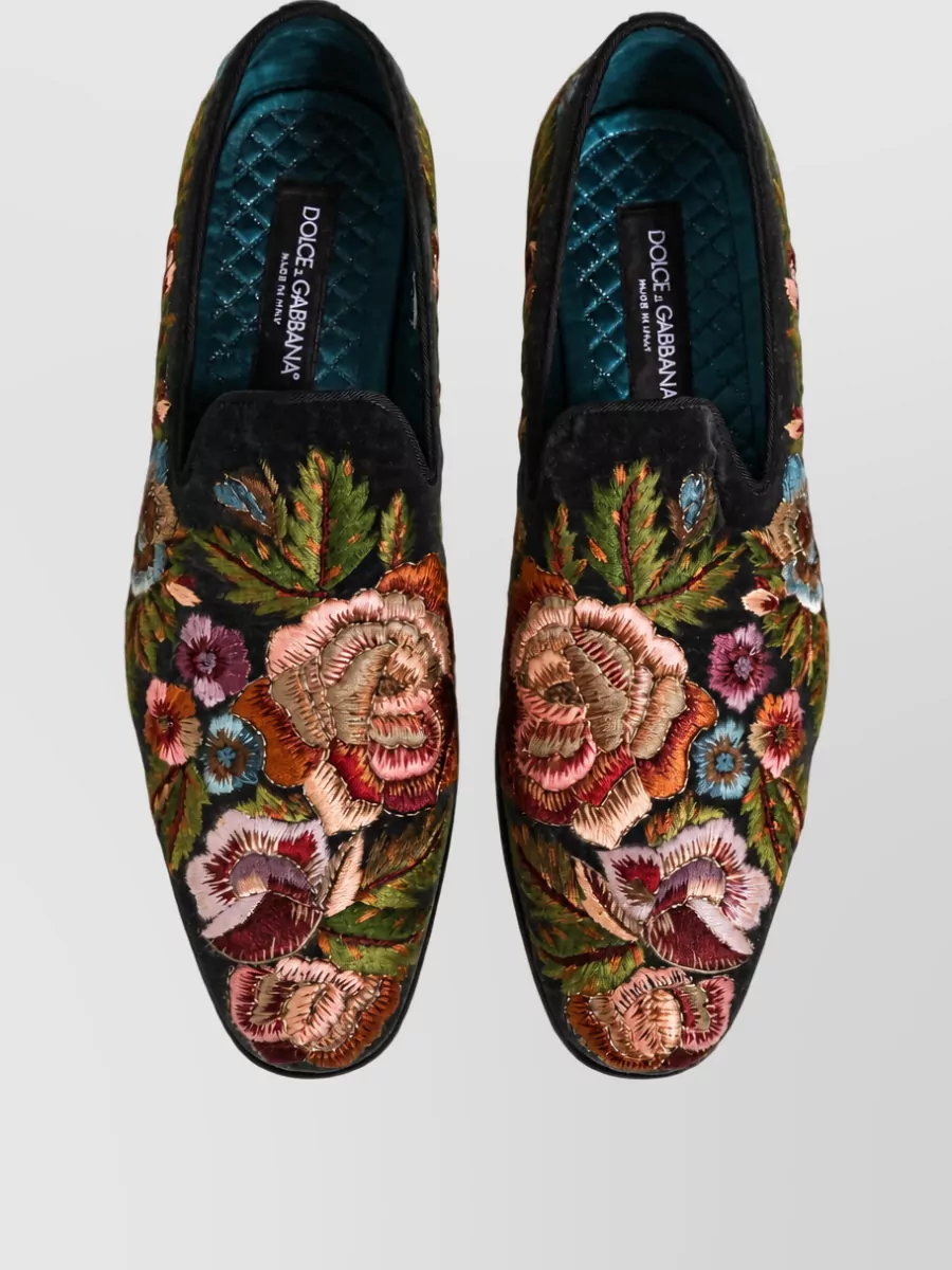 Dolce&Gabbana Leather Floral-Embroidered Loafers