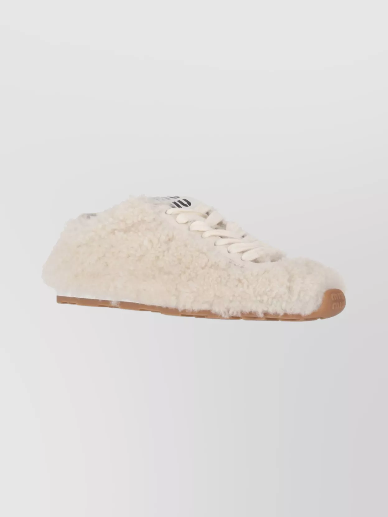 Miu Miu Lace-up Shoes With Faux Fur Texture In Neutral