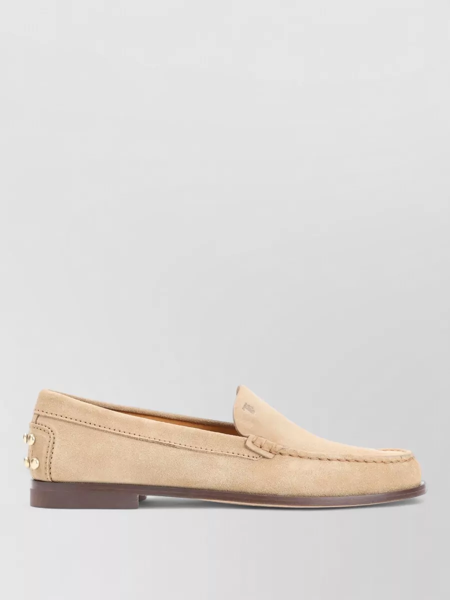 Tod's Loafers Round Toe Studded Detail Suede In Neutral