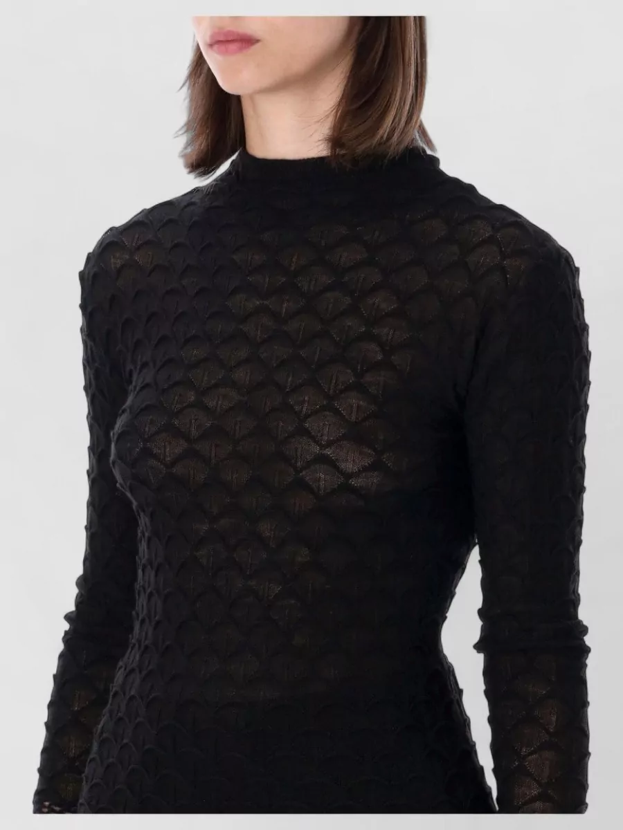 Lanvin Textured High-Neck Long-Sleeve Wool Sweater