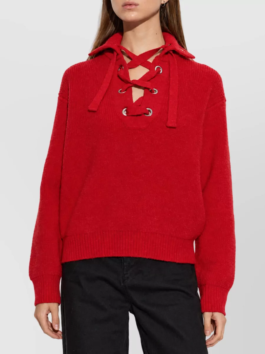 Isabel Marant Ribbed Knit Lace Up Sweater