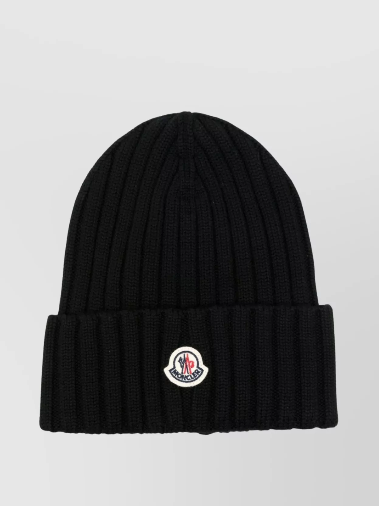 Moncler Wool Logo Ribbed Knit Beanie