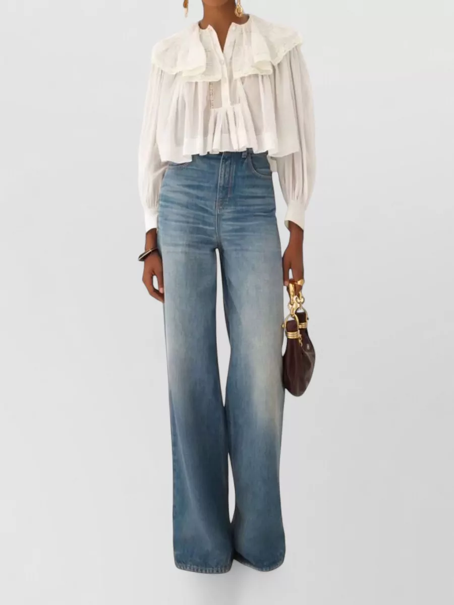 Chloé Cotton Ruffled Lace Cropped Blouse