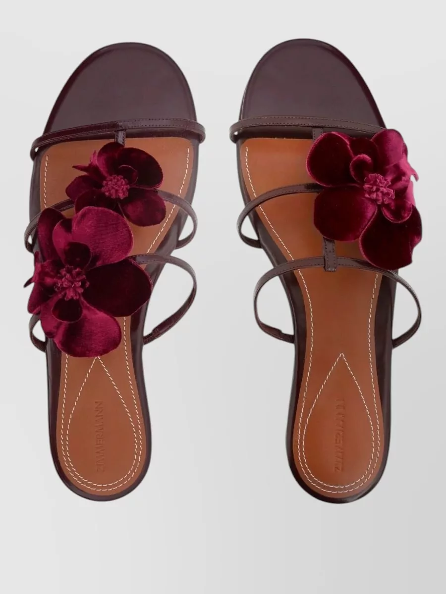 Zimmermann Leather Floral Appliqué Flat Sandals