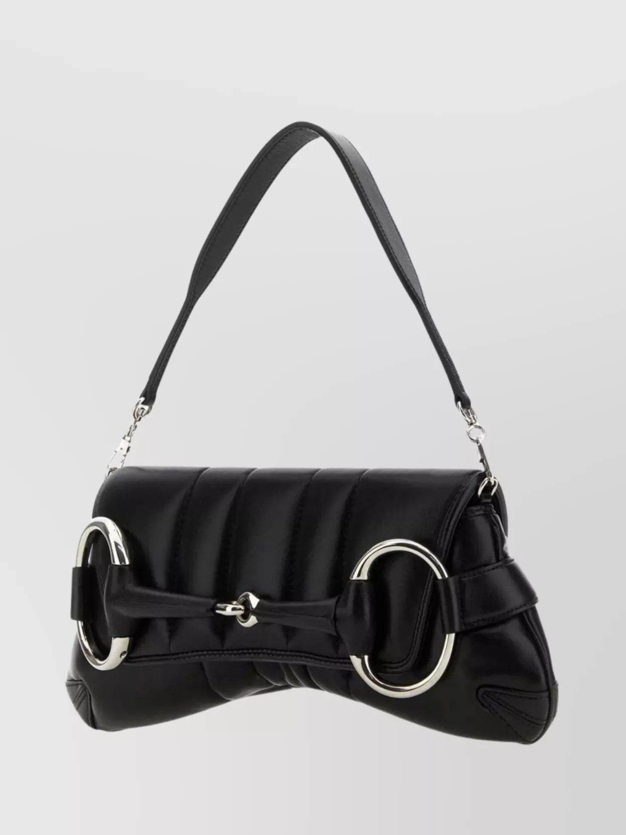 Shop Gucci Medium Horsebit Chain Leather Shoulder Bag In Black