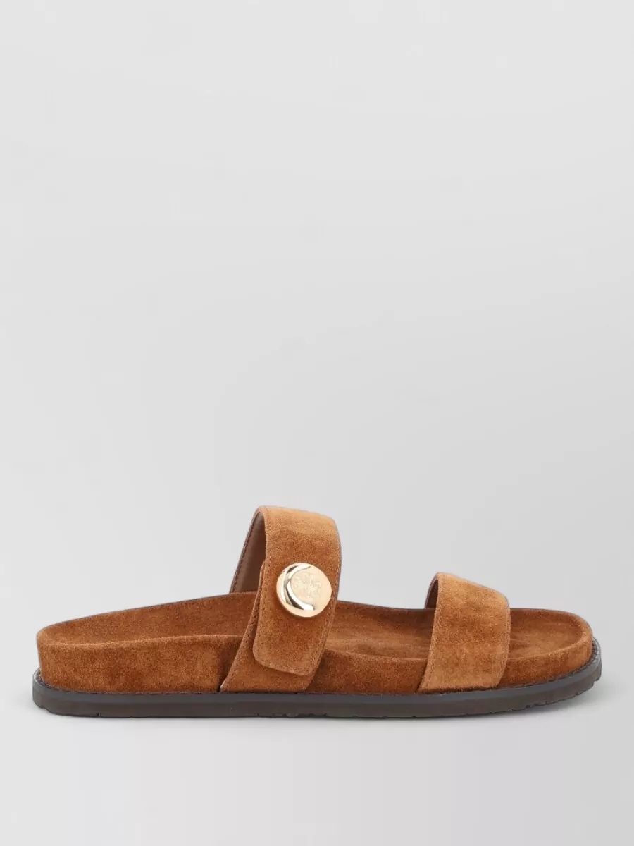 Tory Burch Suede Logo-Plate Slides