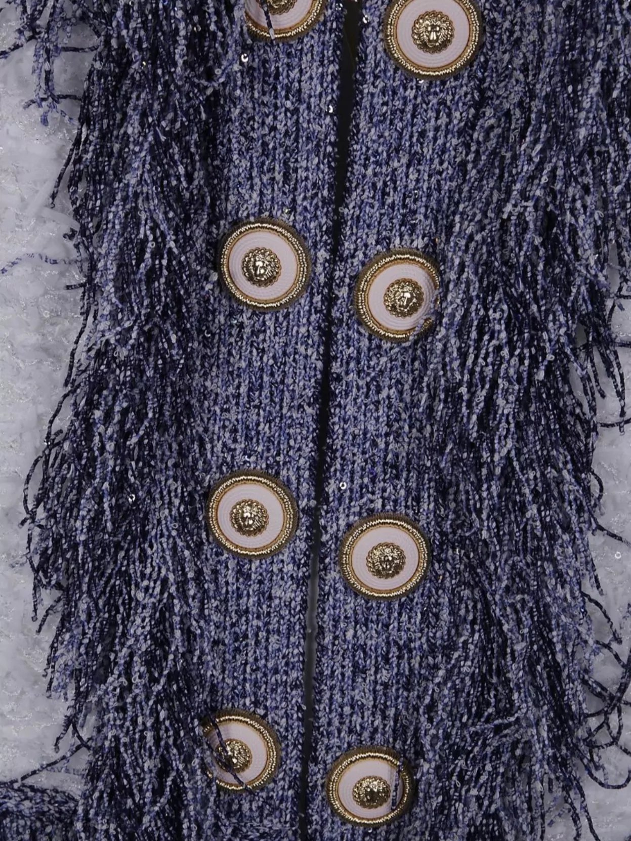 Balmain Tweed Jacket With Fringed Metallic Accents In Purple