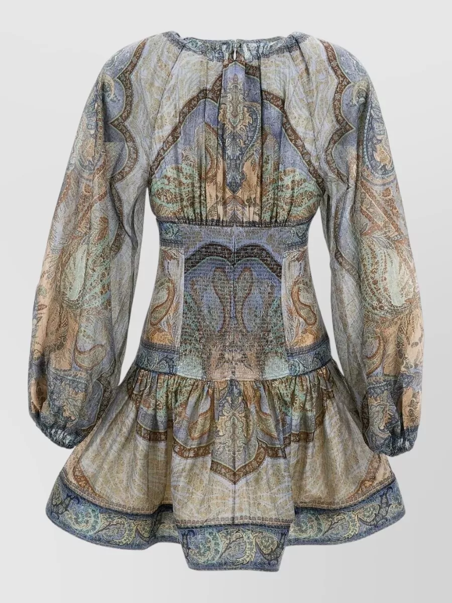 Zimmermann Silk-Blend Printed Long-Sleeve Mini Dress