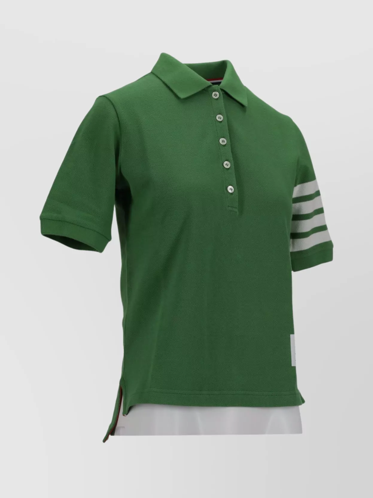 Thom Browne Striped Sleeve Detail Polo Top With Side Slits