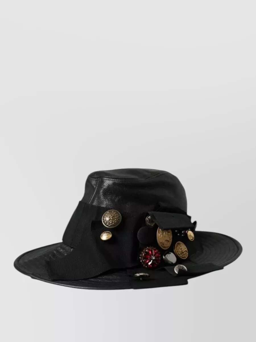 Dolce&Gabbana leather crystal-embellished wide-brim fedora hat