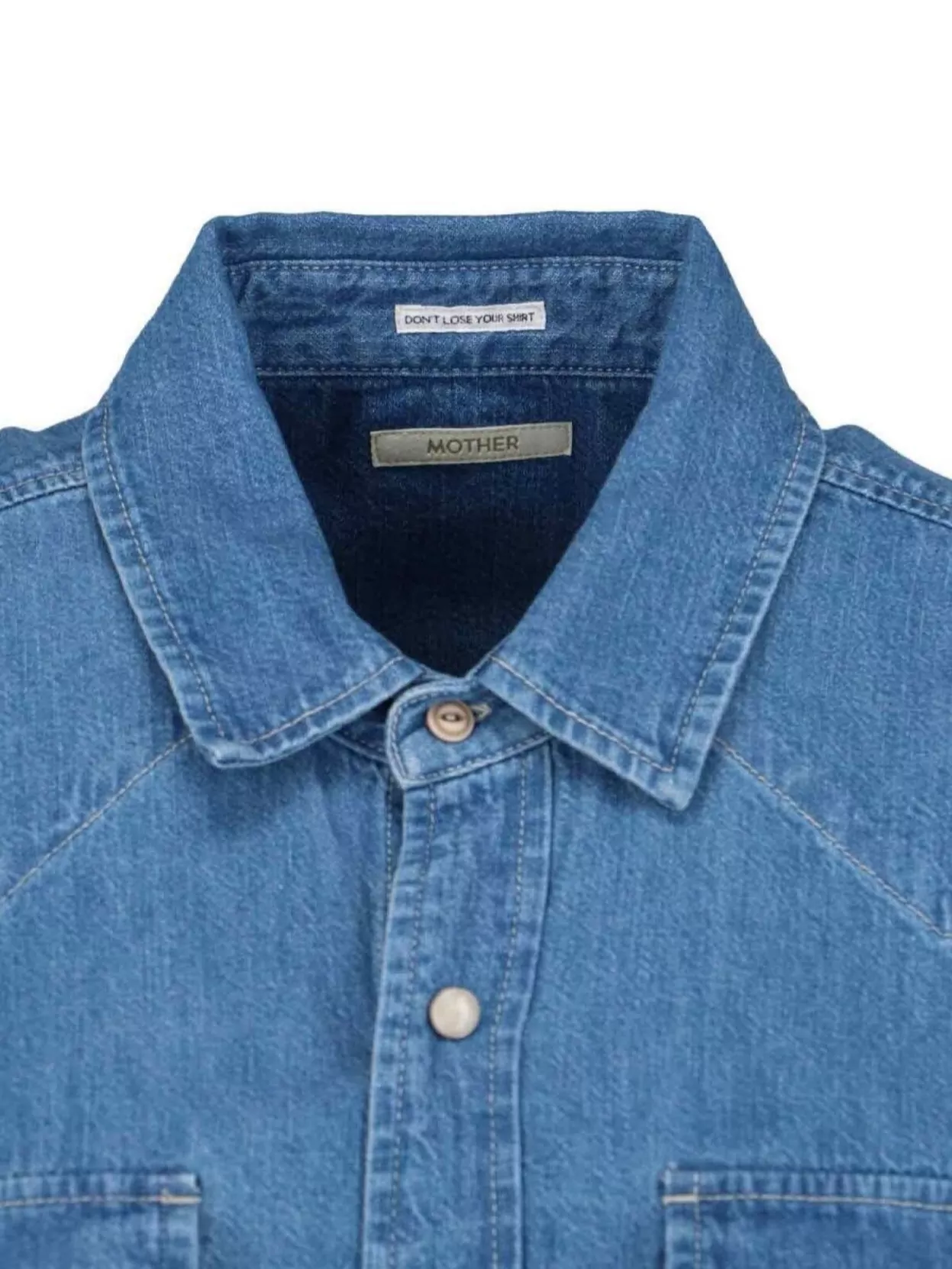 Mother Casual Long Sleeve Collared Neck Top With Chest Pockets In Blue