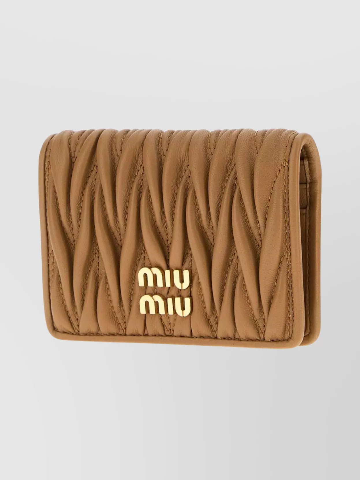 Miu Miu Rectangular Quilted Leather Card Holder In Brown