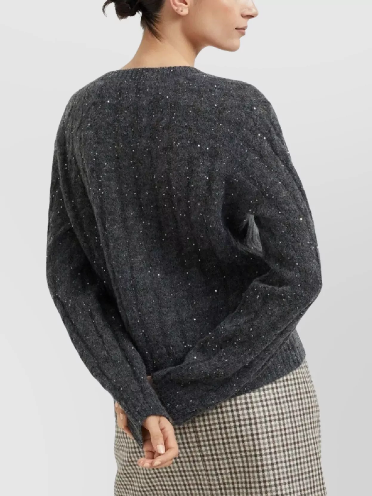 Brunello Cucinelli V-Neck Cable Knit Sequin Sweater
