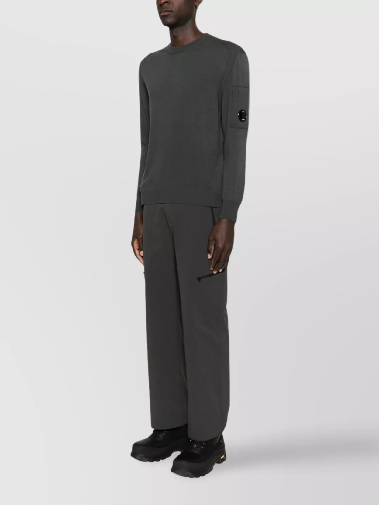 C.p. Company Wool Crewneck Sweater Featuring Logo Detail In Gray
