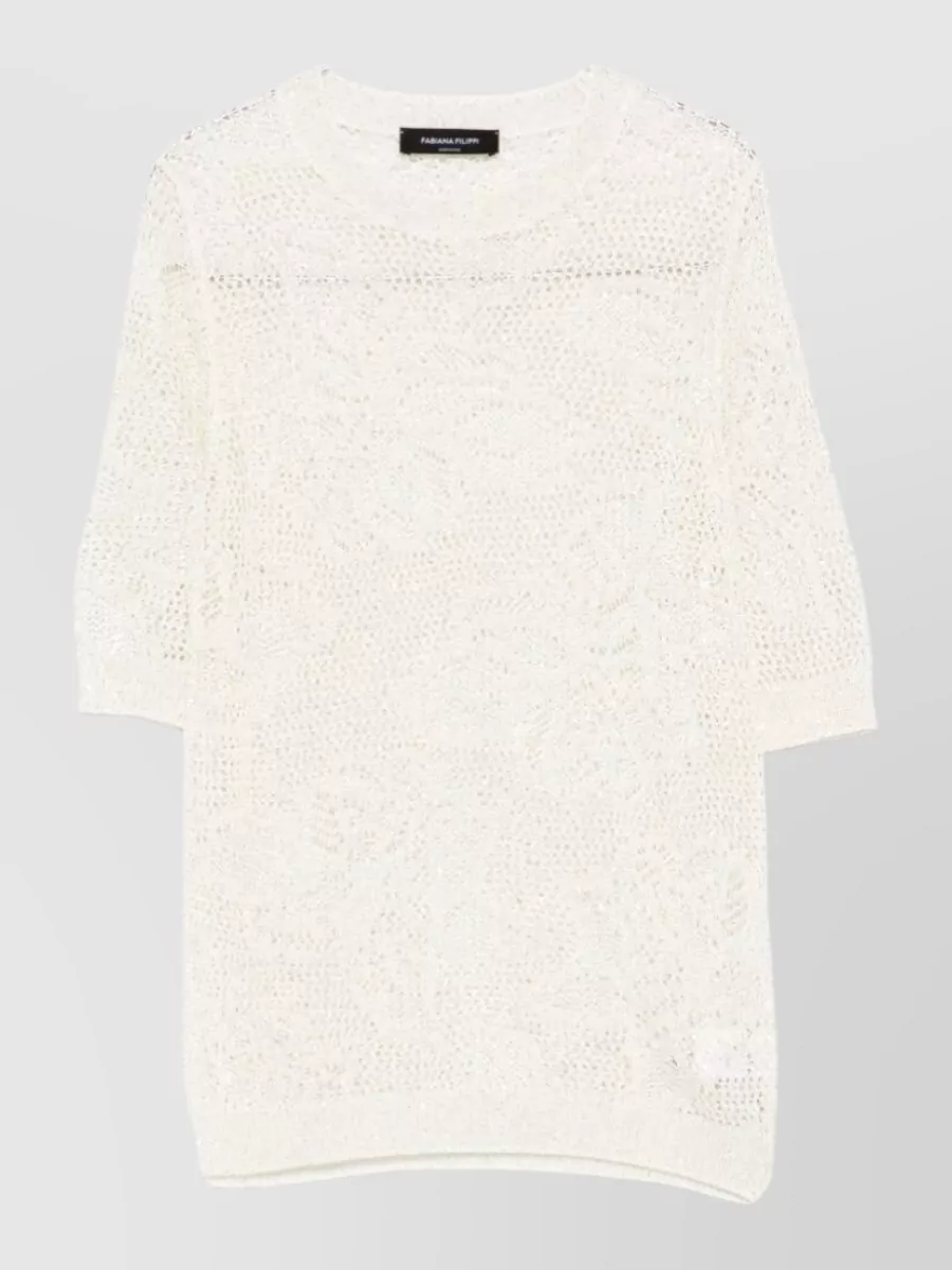 Fabiana Filippi Embellished Openwork Short-Sleeve Blouse