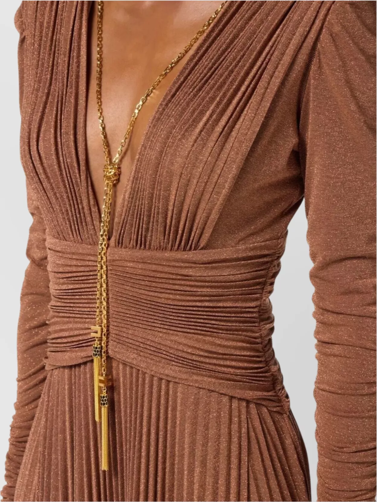 Elisabetta Franchi Jersey Lurex Dress Chain Detail