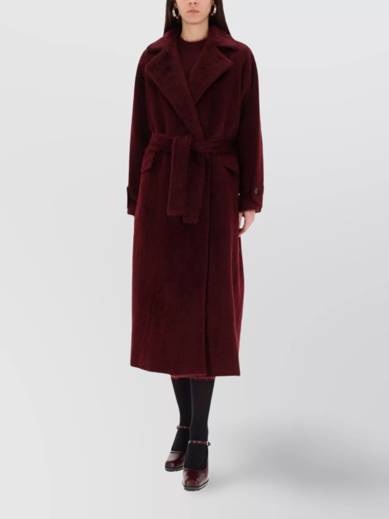 Max Mara Long Coat With Belt And Pockets