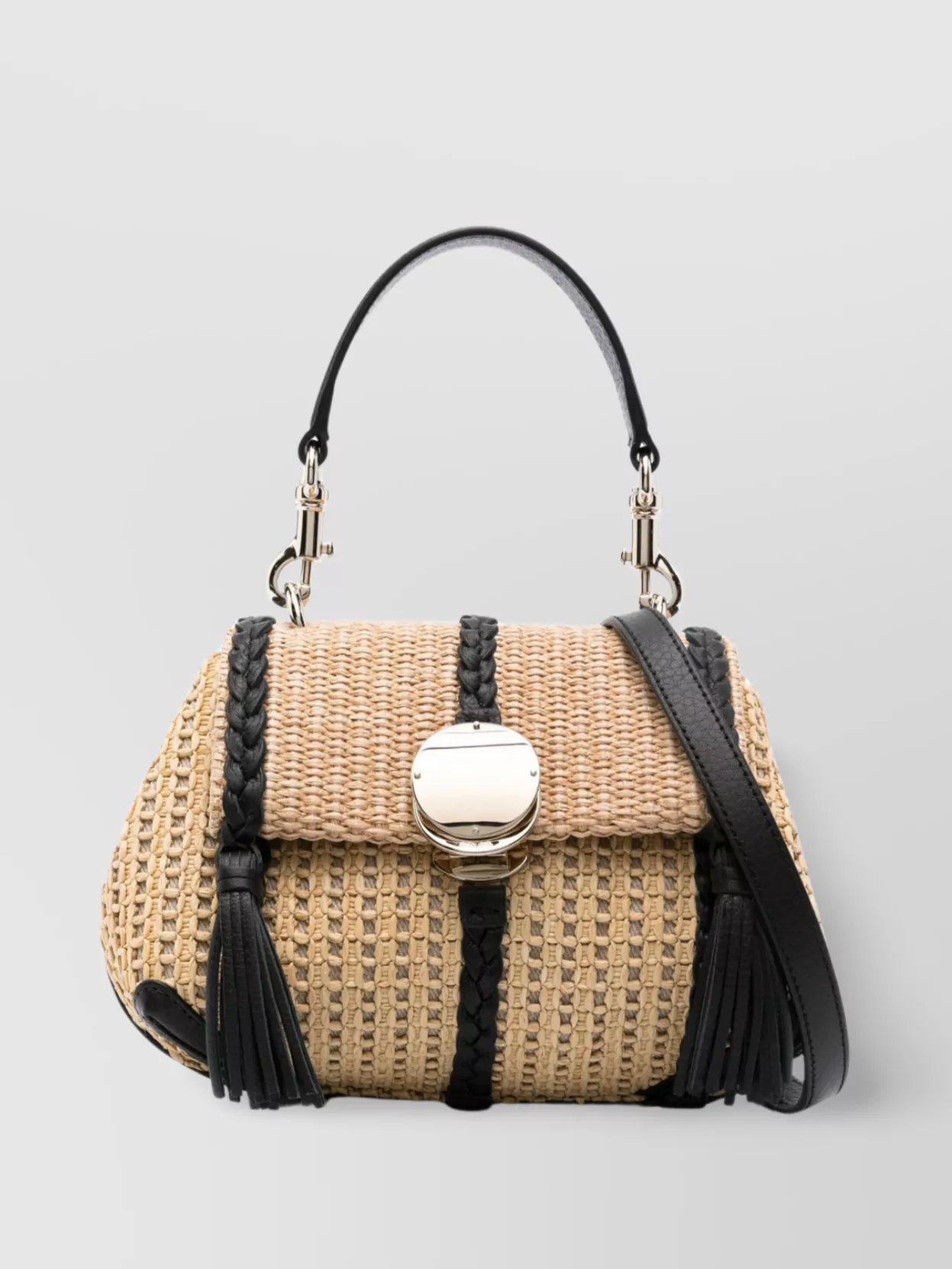Shop Chloé Mini Raffia Shoulder Bag With Leather Weaving