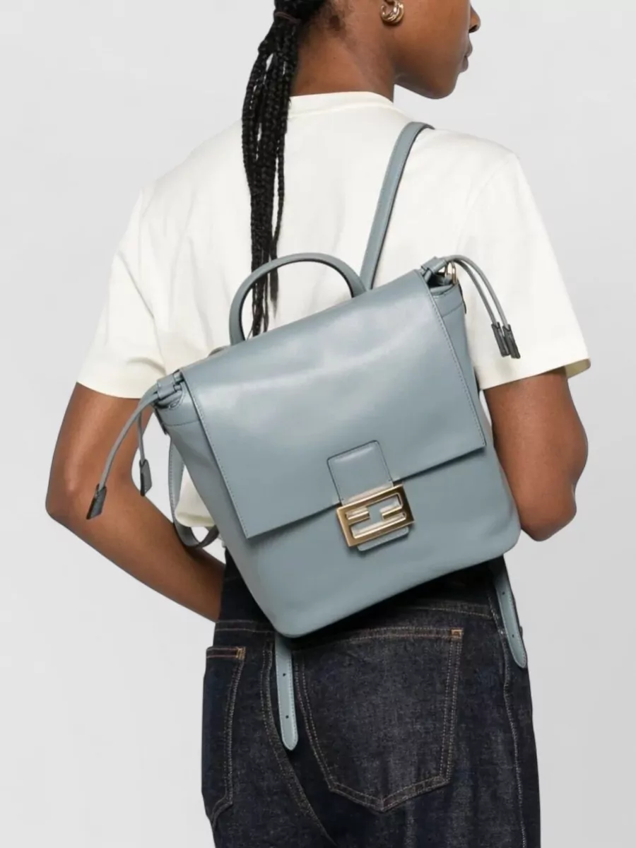 Fendi Leather Backpack Adjustable Straps Drawstring Top Handle