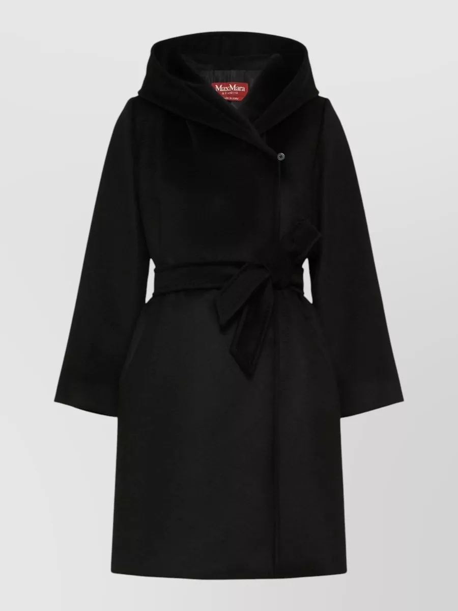 S Max Mara wool hooded belted midi coat