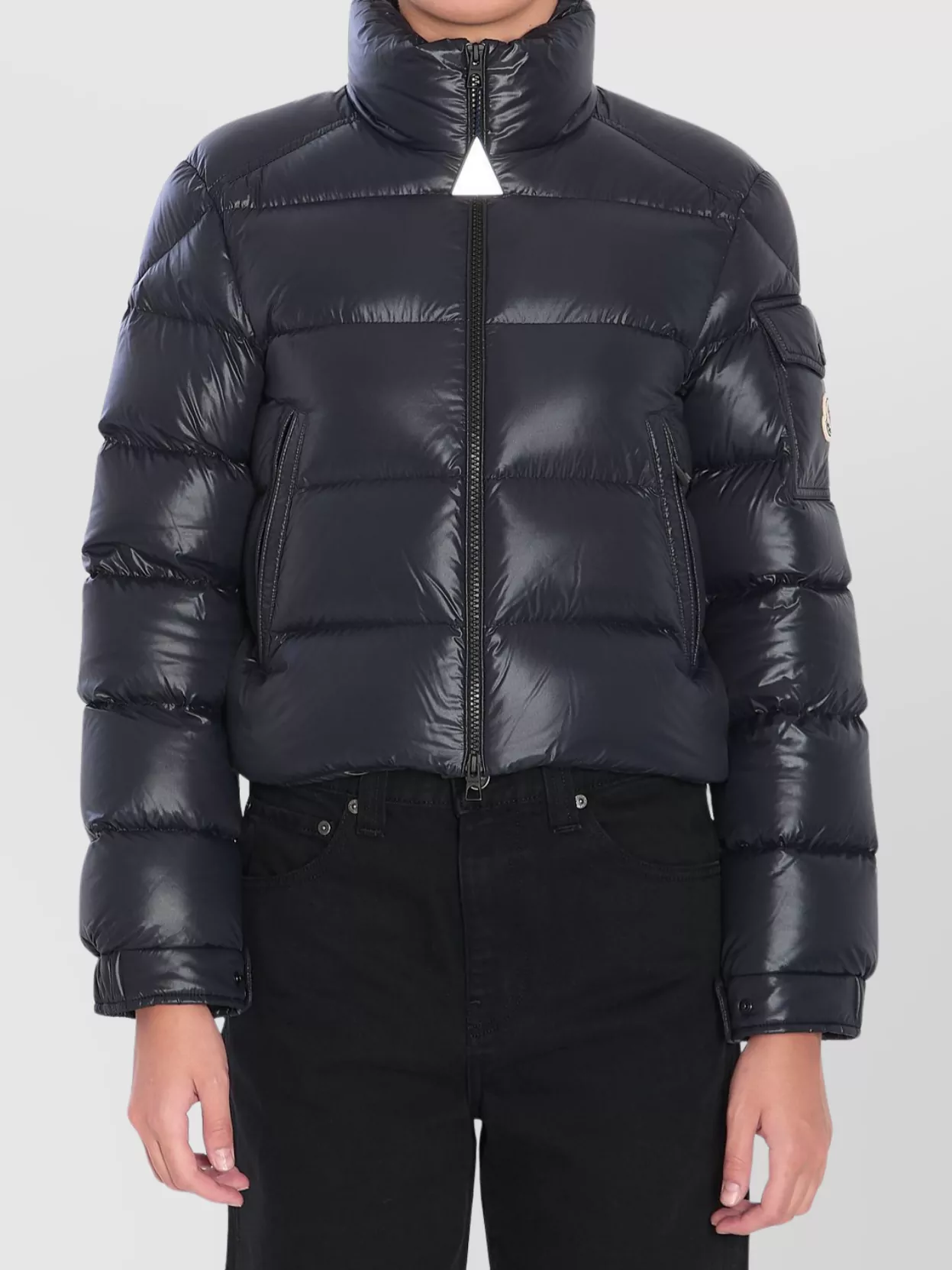 Moncler Slim Fit Puffer Jacket With High Collar In Gray