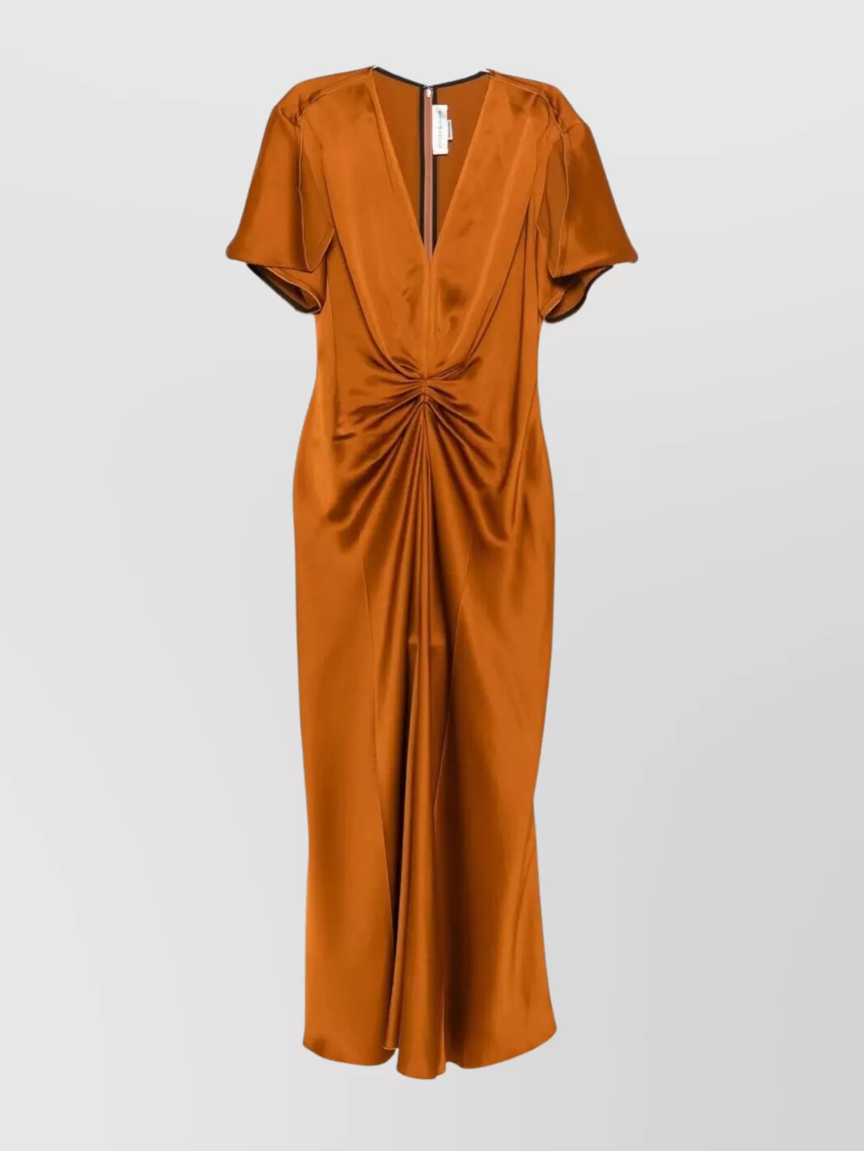 Victoria Beckham Midi Dress With V Neck And Ruched Detail In Brown