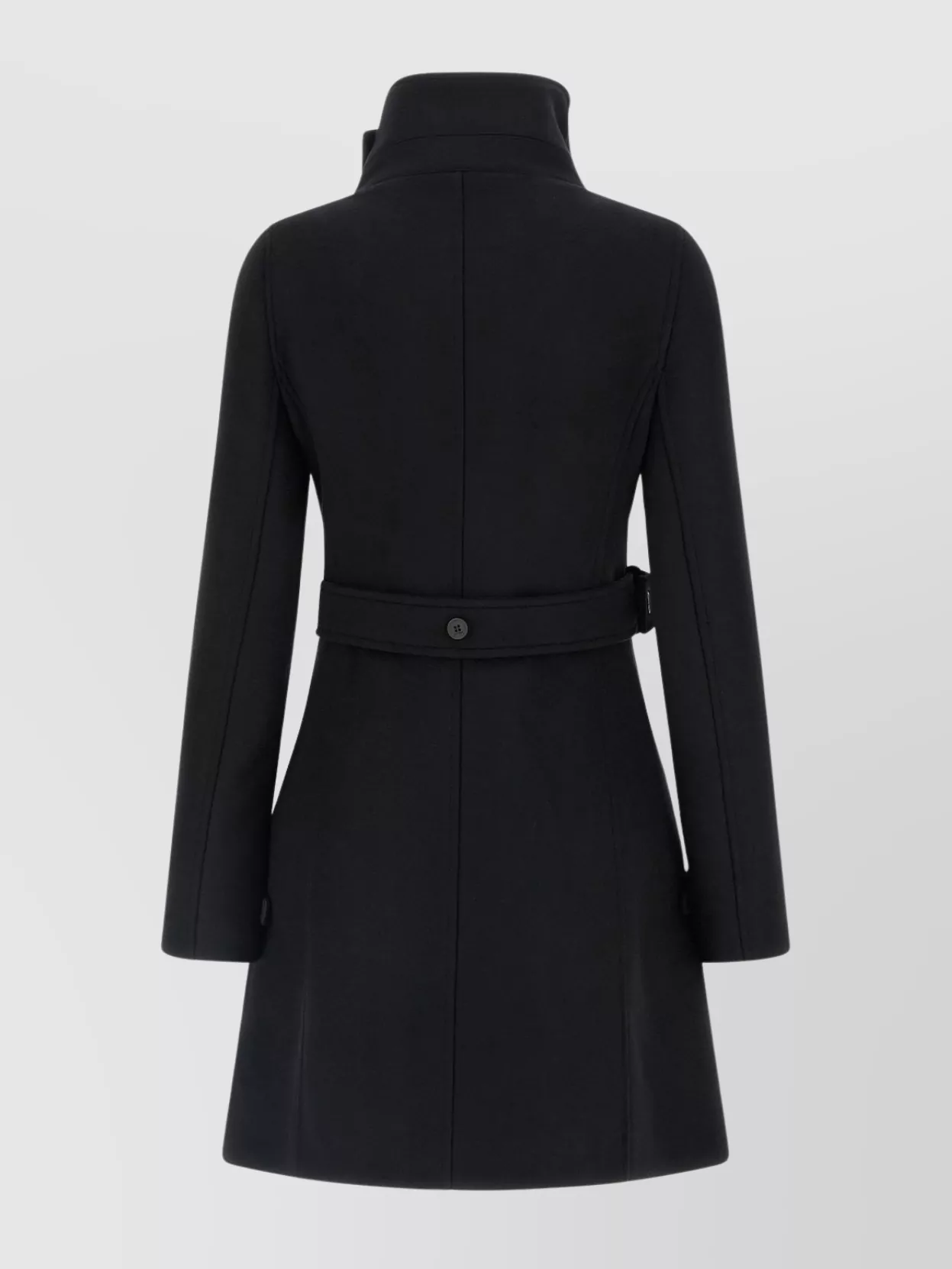 Courrèges Belted Waist High Collar Coat In Black