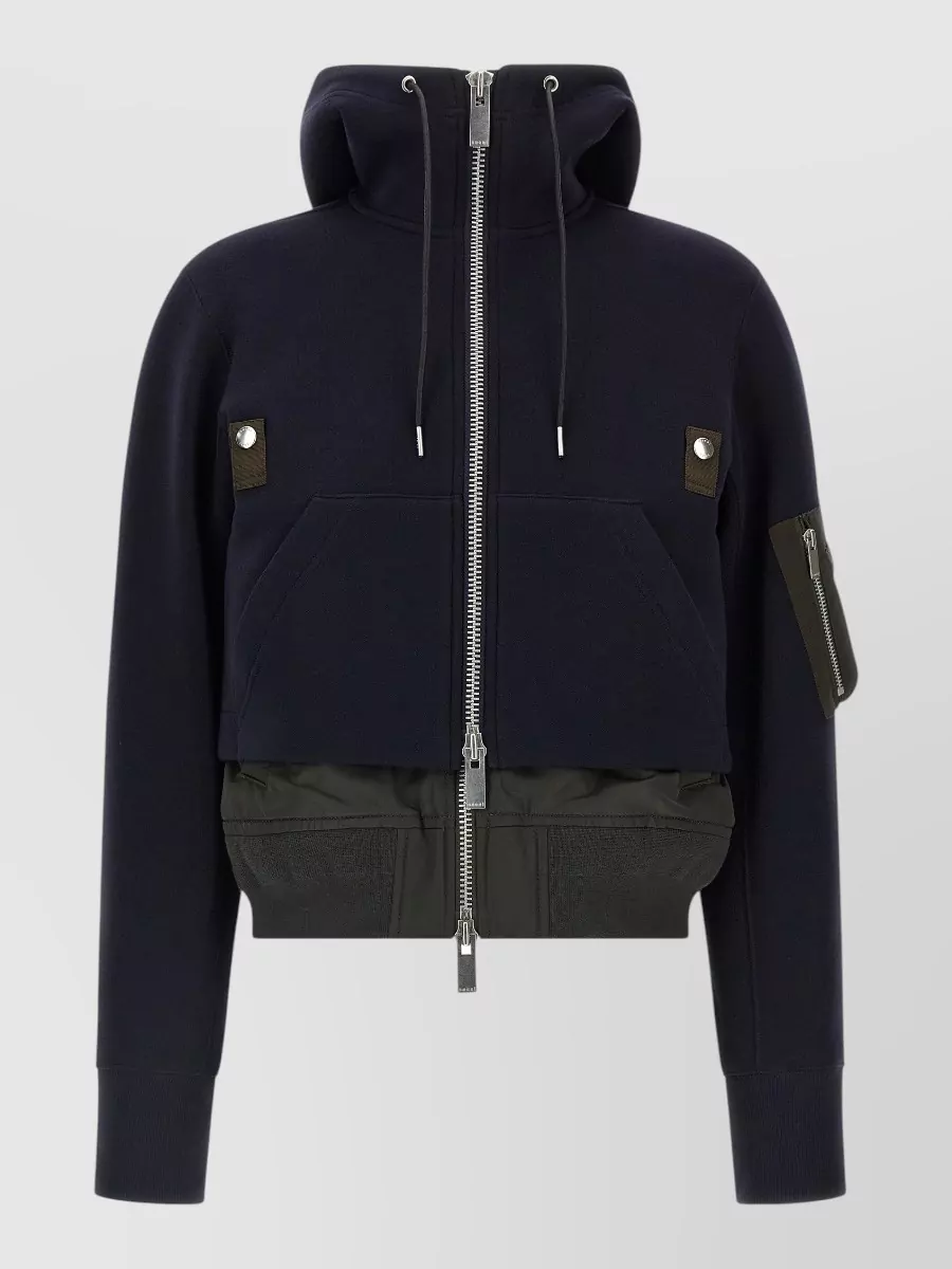Sacai Cotton Blend Hooded Bomber Jacket