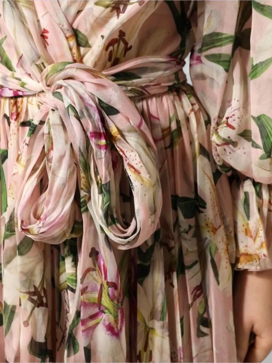 Dolce&Gabbana Silk Floral Print Pleated Maxi Dress