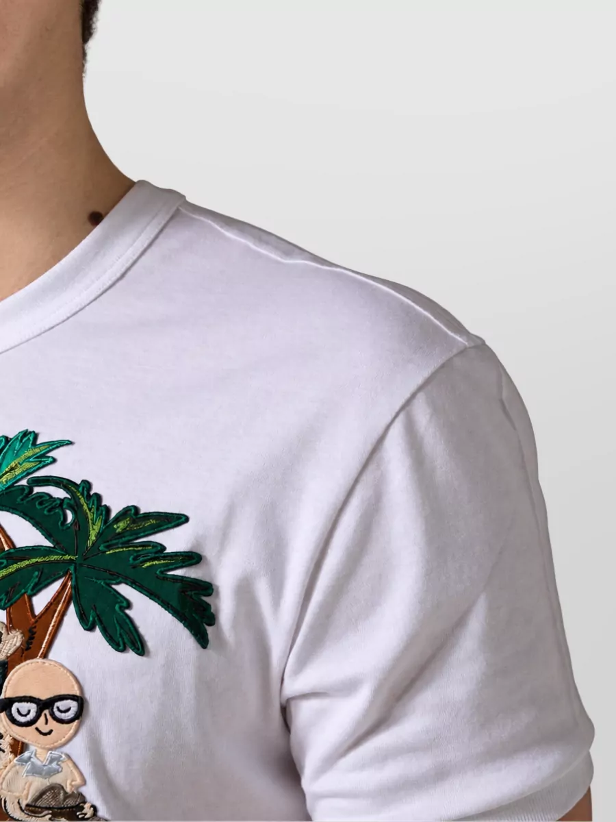 Dolce&Gabbana Palm Embroidered Crew Neck T-Shirt