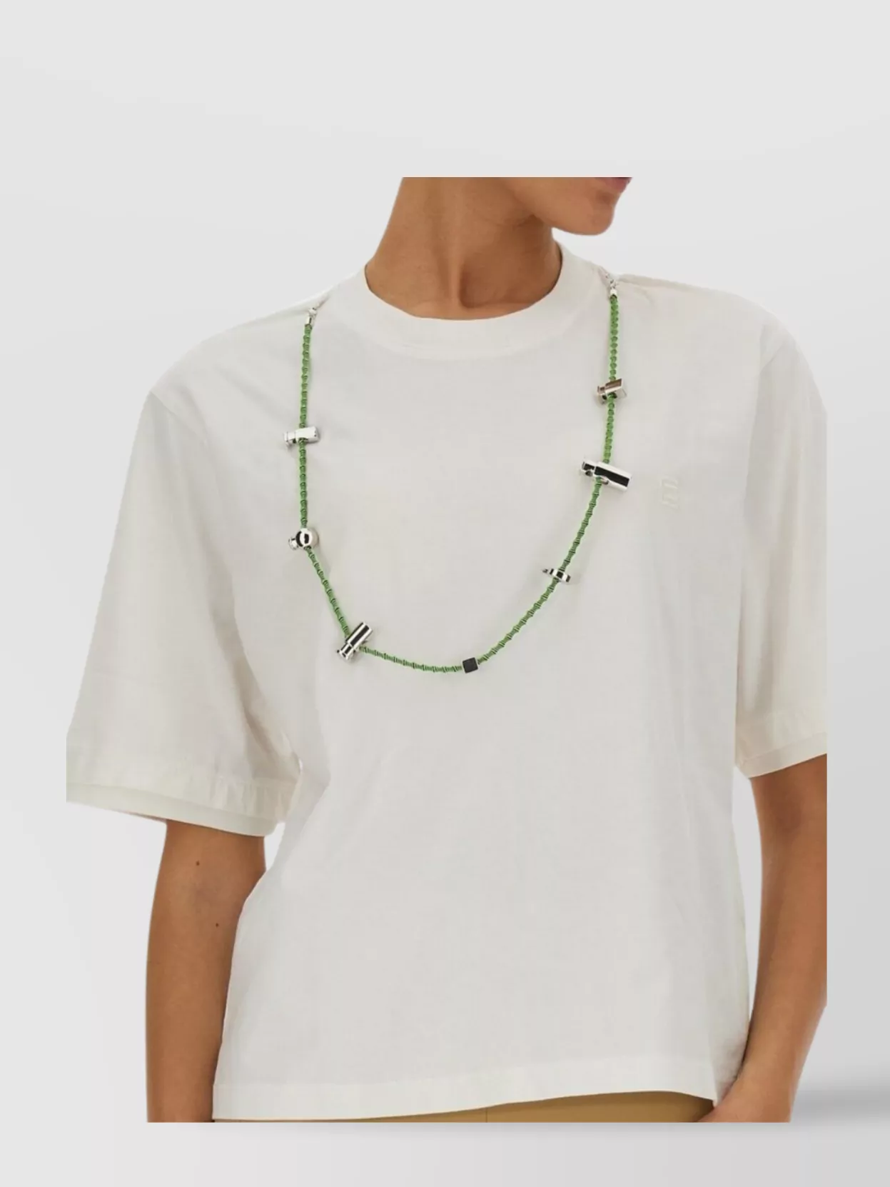 Ambush Solid Color Stoppers Crew-neck T-shirt With Removable Chain In White