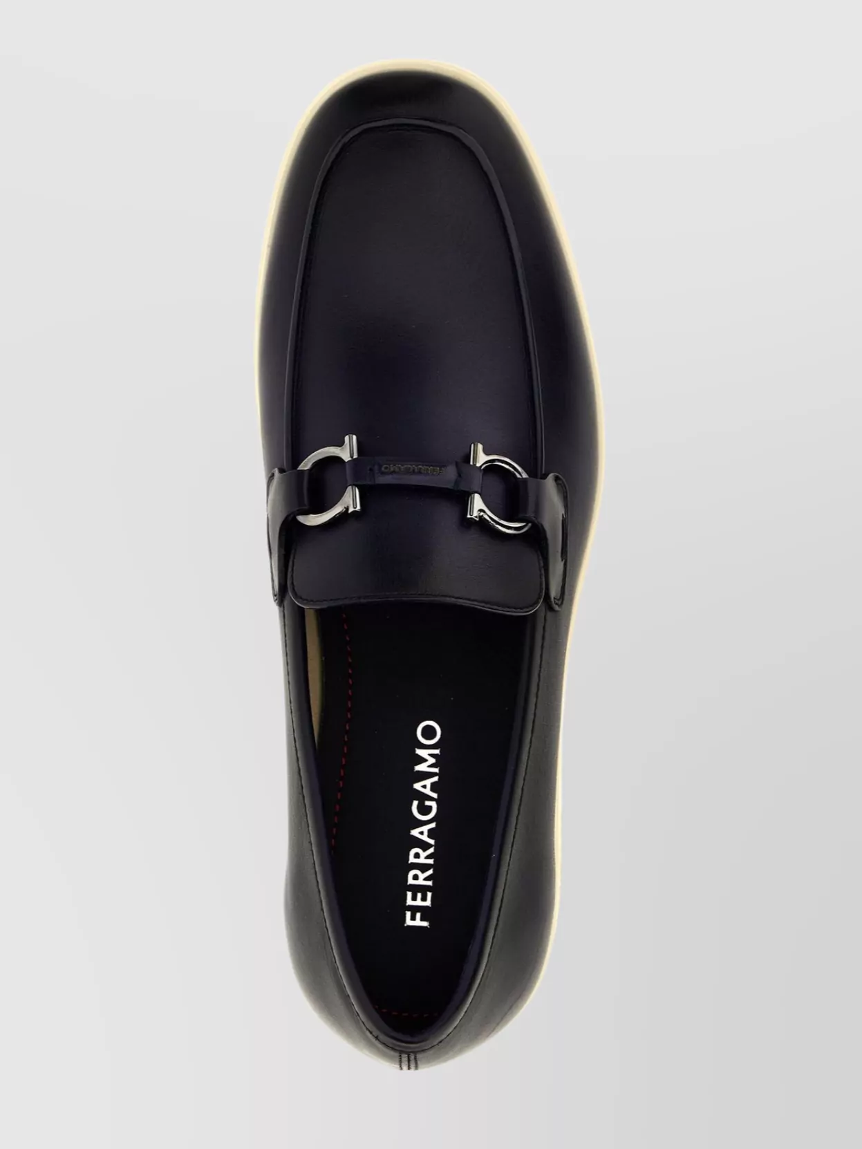 Ferragamo Round Toe Rubber Sole Metal Hardware Loafers